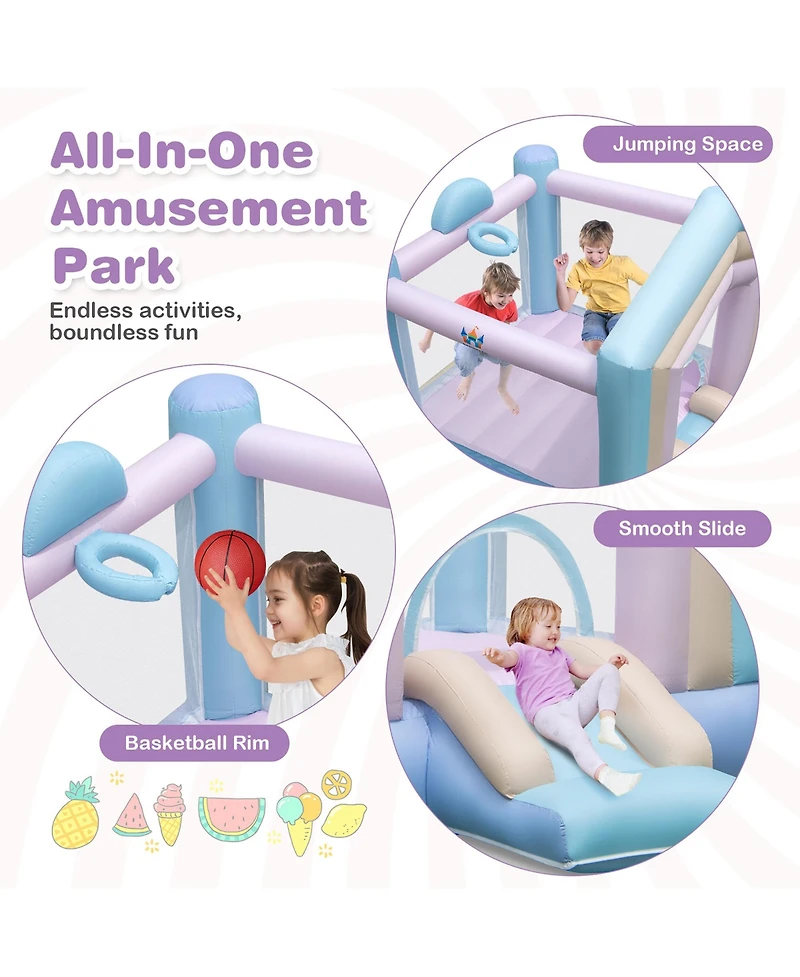 Gymax Kids Bounce House with Slide Basketball Rim Inflatable Basketball Without Blower