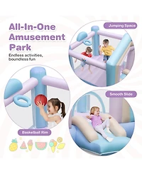 Gymax Kids Bounce House with Slide Basketball Rim Inflatable Basketball Without Blower