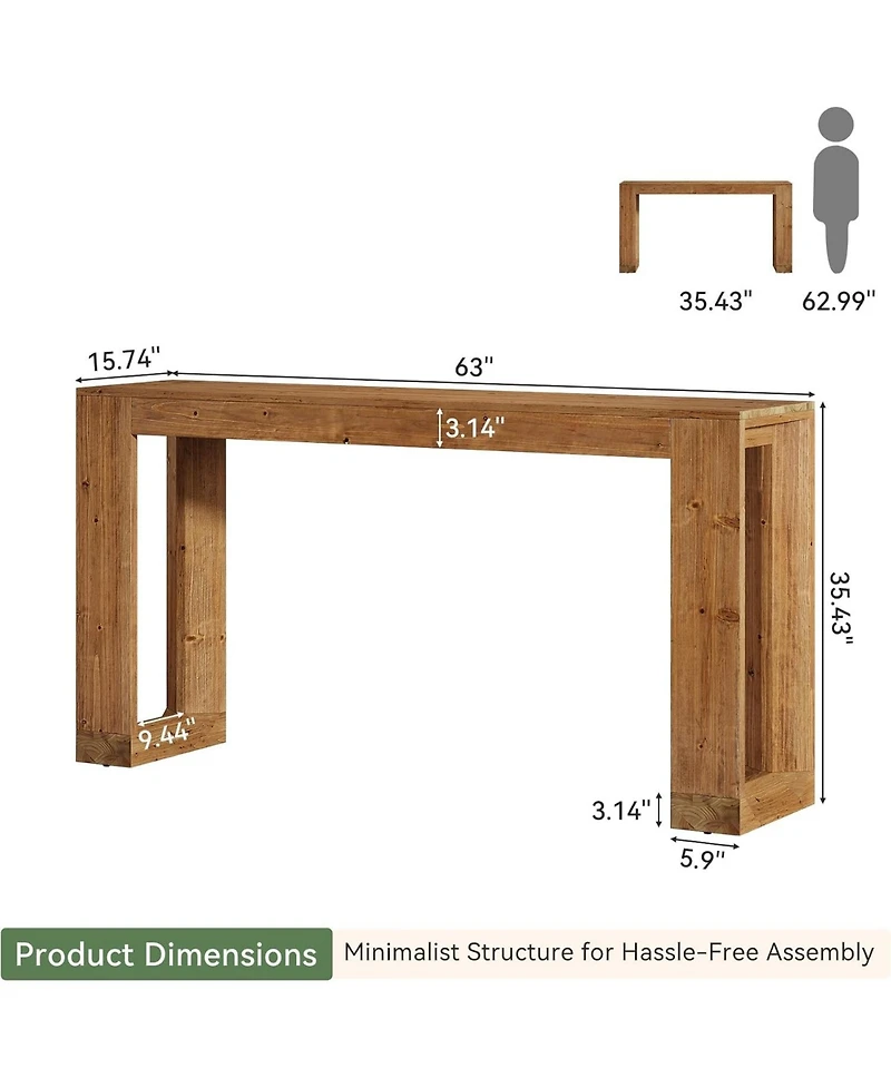 Tribesigns 63"Solid Wood Bar Table Narrow long counter height pub table Farmhouse coffee bar unit for kitchen, dining room, living room