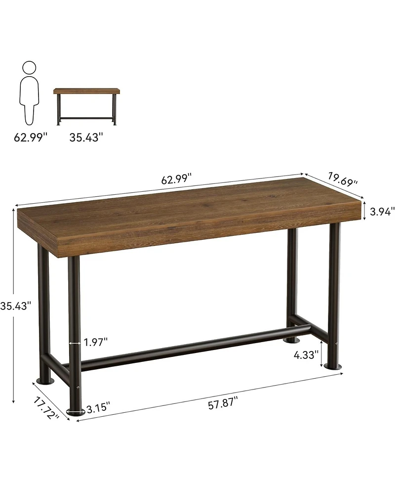 Tribesigns 63" Solid Wood Bar Table Counter height pub table with metal legs Breakfast bar unit for kitchen, living room, bistro Easy assembly