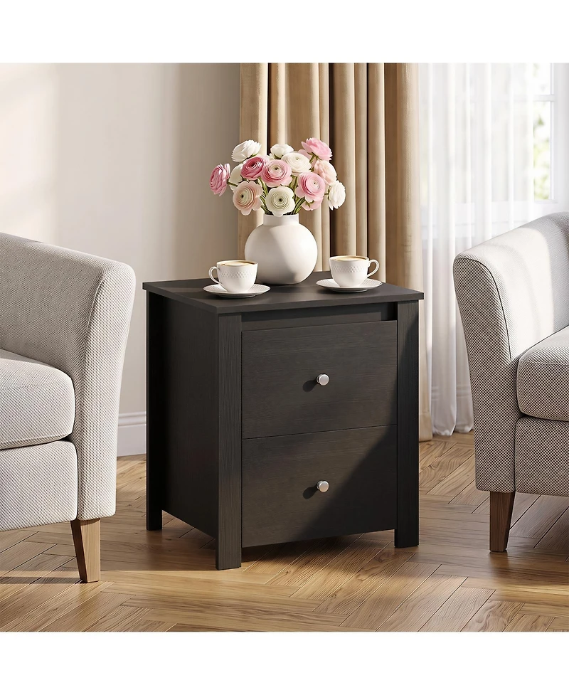 Gymax Nightstand with 2 Drawers Modern Bedside Table Floor Standing Sofa Side