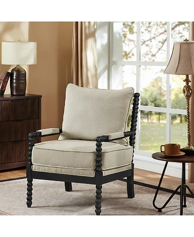 Morden Fort Mid Century Spindle Accent Chair for Living Room Upholstered Armchair with Thick Cushion and Wood Frame