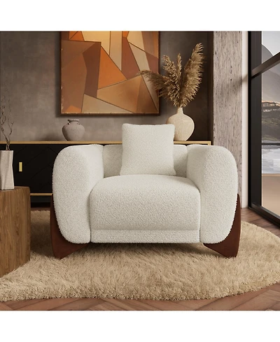 Morden Fort Cloud-Soft Cream Boucle Accent Arm Chair Upholstered Living Room Modern Sofa Chairs with Wood Legs