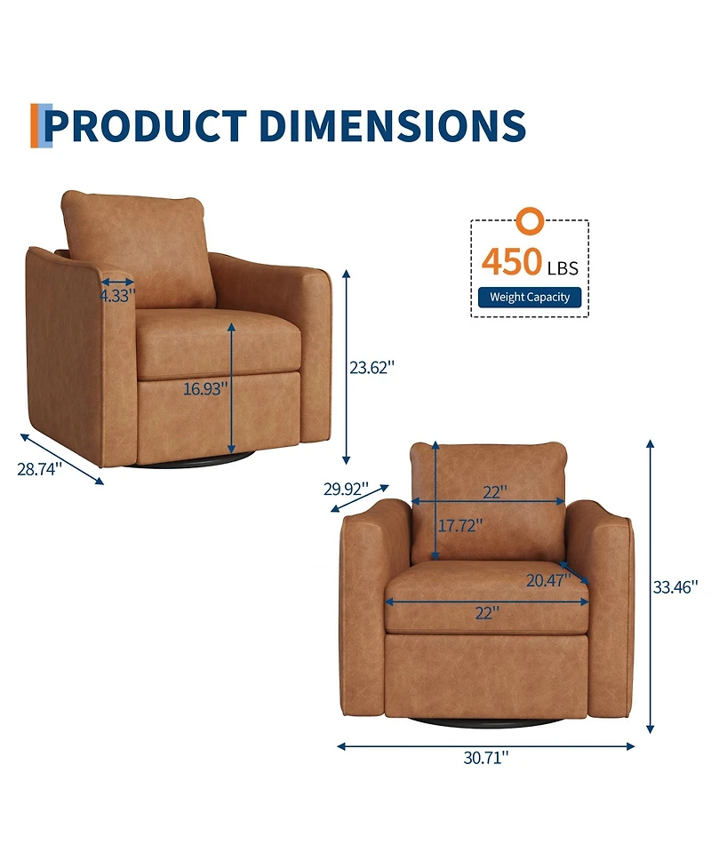 homfan 360 degrees Swivel Accent Chair, Modern Upholstered Armchair with Ergonomic Backrest, Plush Single Sofa for Living Room, Bedroom Office