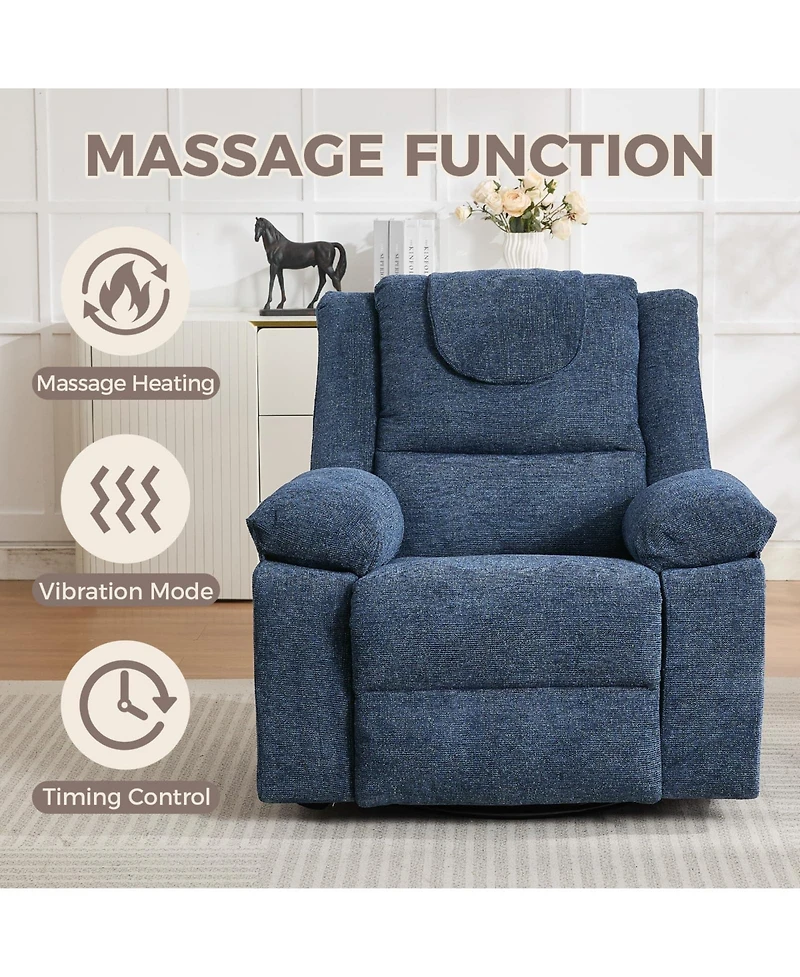 homfan 150 Degree Reclining Accent Chair for Adults, 360 Swivel Rocking Single Sofa with Vibration Massage and Heating, Side Pocket for Living Room