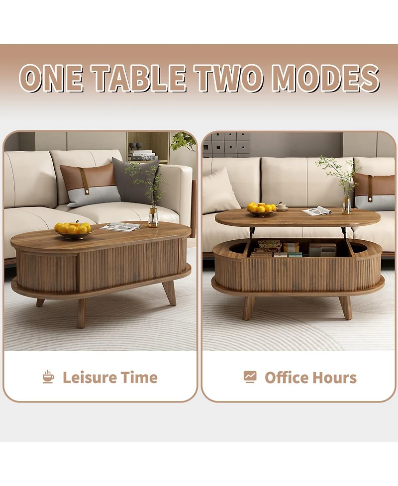 Streamdale Furniture Fluted Lift-Top Coffee Table with Hidden Storage
