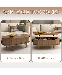 Streamdale Furniture Fluted Lift-Top Coffee Table with Hidden Storage
