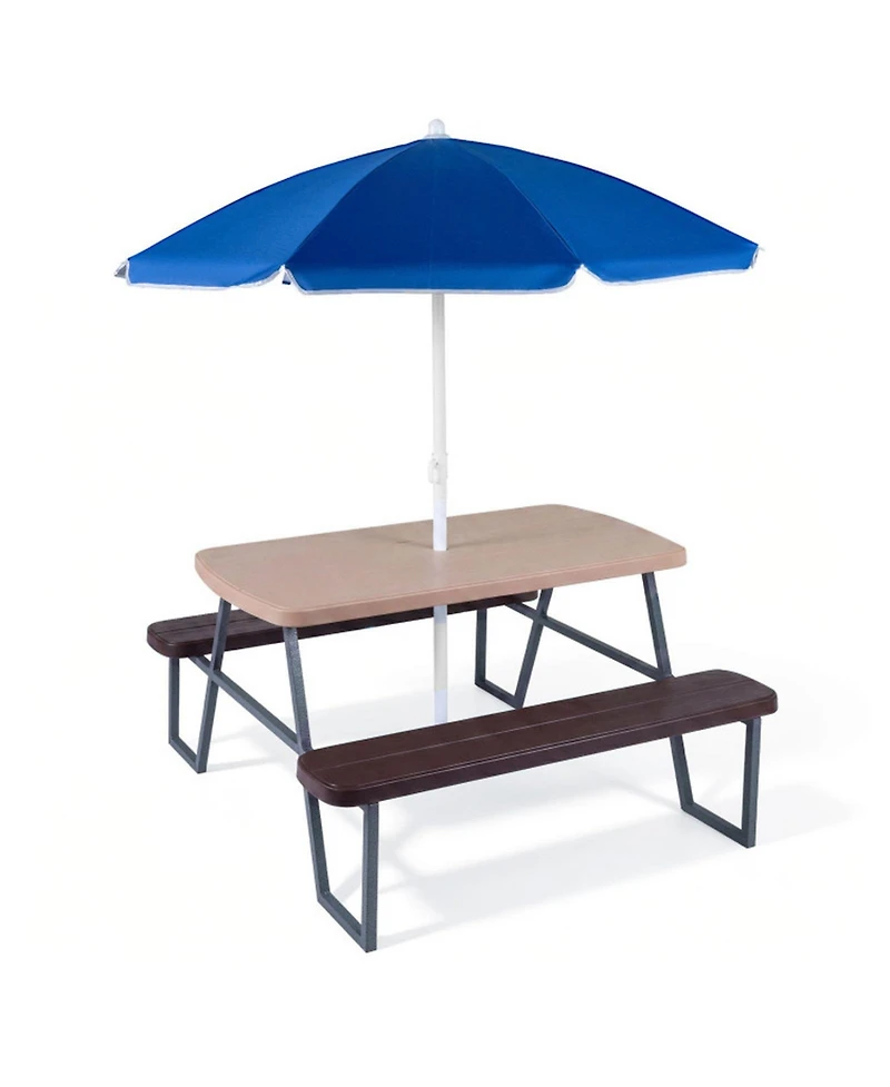 Sugift Kids Picnic Table Set for 4 with Removable Umbrella and Hdpe Tabletop