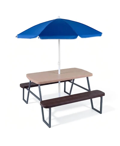 Sugift Kids Picnic Table Set for 4 with Removable Umbrella and Hdpe Tabletop