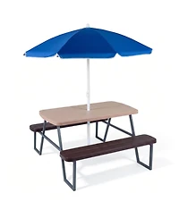 Sugift Kids Picnic Table Set for 4 with Removable Umbrella and Hdpe Tabletop