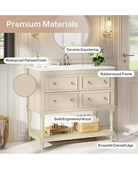 Tribesigns 36" Bathroom Vanity with Ceramic Sink, 4 Drawers