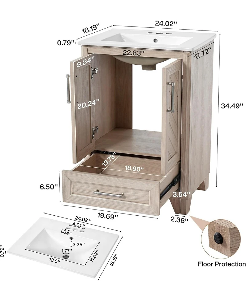 Tribesigns 24 Inch Bathroom Vanity with Sink, Modern Farmhouse