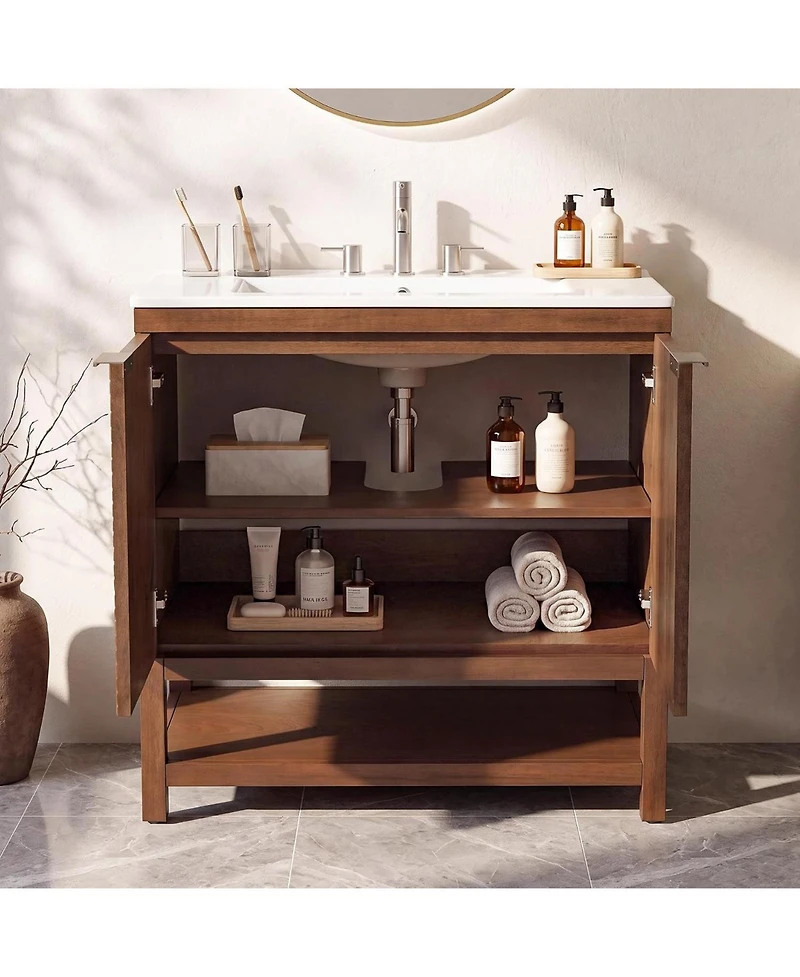 Tribesigns 30 Inch Bathroom Vanity with Sink, Farmhouse Fluted Design