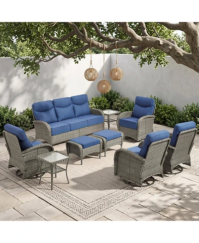 Pocassy 9 Pieces Luxury Wicker Patio Furniture Set Outdoor Conversation with 6-inch Cushions