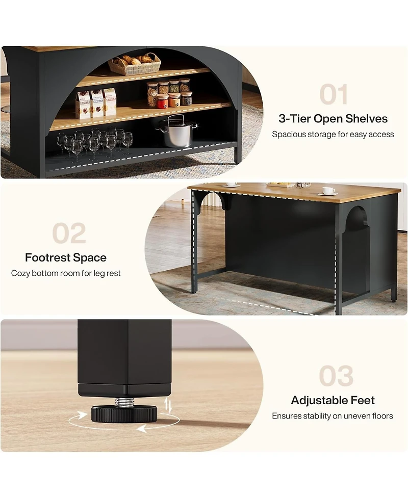 Tribesigns 55"Kitchen Island with 3 Storage Shelves:Modern island table with large countertop and seating.Coffee bar table for kitchen, dining room