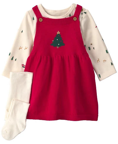 Carter's Baby Girls' Christmas Tree Crewneck T-Shirt, Dress and Tights, 3-Piece Set