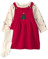 Carter's Baby Girls' Christmas Tree Crewneck T-Shirt, Dress and Tights, 3-Piece Set
