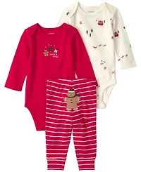 Carter's Baby Boys' Gingerbread Long-Sleeve Bodysuits and Pants, 3-Piece Set