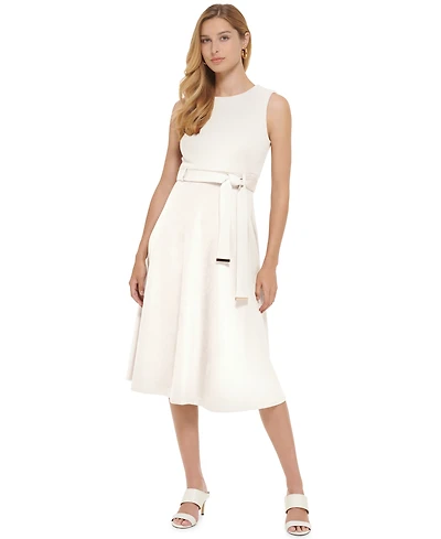 Calvin Klein Women's Crewneck Sleeveless A-Line Suede Dress