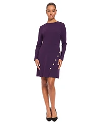 London Times Petite Long-Sleeve A-Line Crewneck Dress