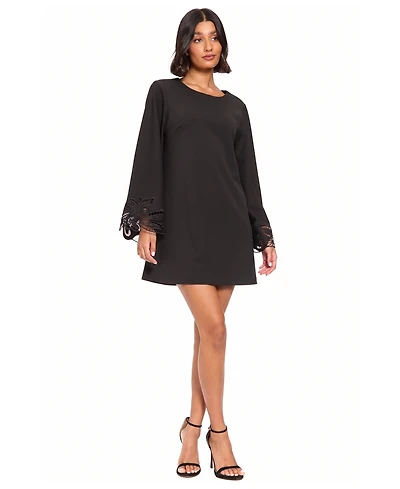 London Times Women's Embroidered A-Line Bell Sleeve Dress