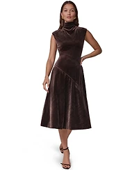 Donna Karan New York Women's Mock Neck Crinkled Velvet A-Line Dress