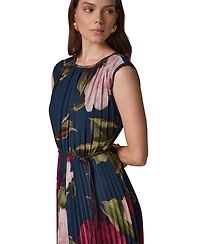 Donna Karan New York Women's Cap Sleeve Floral Chiffon A-Line Midi Dress