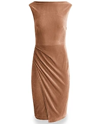 Donna Karan New York Women's Crinkled Velvet Side Ruched Midi Dress