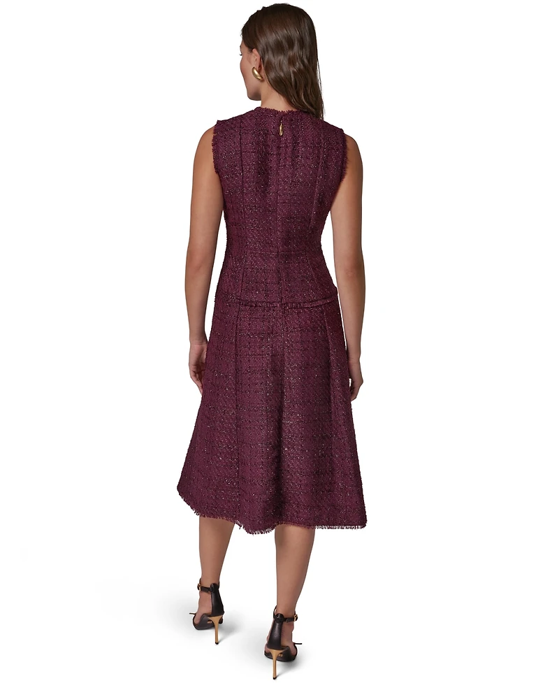 Donna Karan New York Women's Textured Tweed A-Line Crewneck Midi Dress