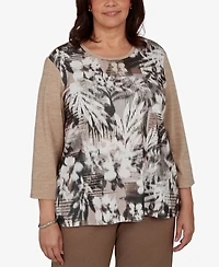 Alfred Dunner Plus Floral-Print 3/4-Sleeve T-Shirt