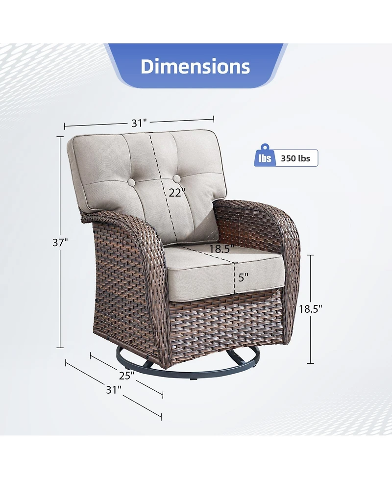 Pocassy Outdoor Patio Wicker Swivel Chairs - Set of 4 Outside Rattan Rocker Glider Chair Rocking Armchairs