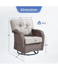 Pocassy Outdoor Patio Wicker Swivel Chairs - Set of 4 Outside Rattan Rocker Glider Chair Rocking Armchairs