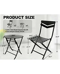GarveeLife 3-Piece Folding Patio Bistro Set, Round Metal Table & 2 Chairs, Powder-Coated Steel, Balcony, Porch Garden