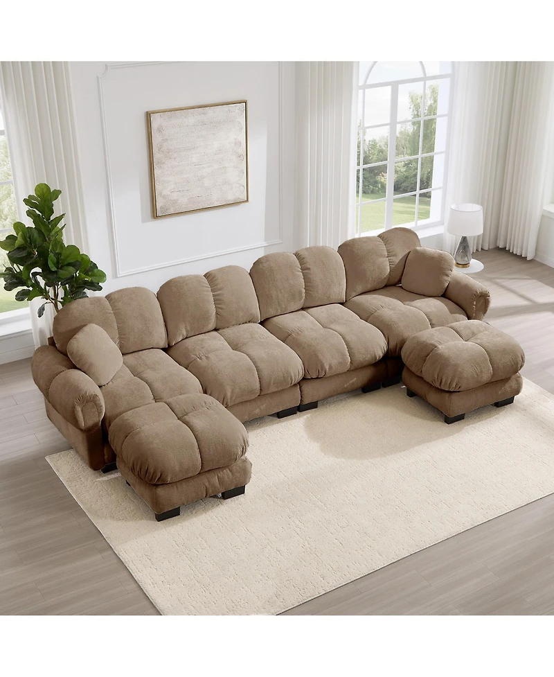 Clihome Oversize Chenille U-Shaped Sofa, Deep Seat Sofa Couch with Movable Ottoman
