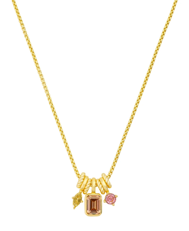 Unwritten Cubic Zirconia Gold-Plated Multi Charm Pendant Necklace