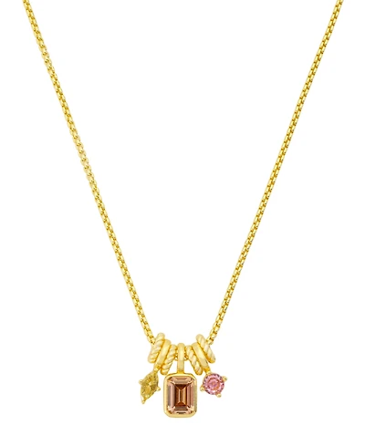 Unwritten Cubic Zirconia Gold-Plated Multi Charm Pendant Necklace