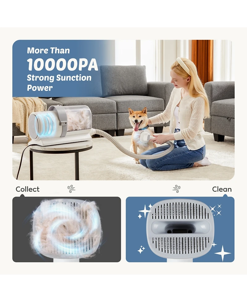 Zeny Professional Dog Grooming Clippers with 2.5L Cup, 3 Suction Modes, Cordless