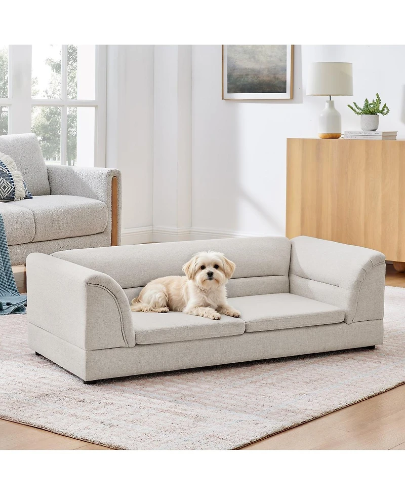 6thdruple Linen Oversized Pet Sofa Bed, Raised Dog Couch with Foam Cushion for Large Dogs