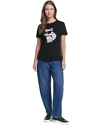 Karl Lagerfeld Paris Women's Sequin Choupette Crewneck T-Shirt
