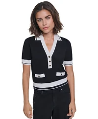 Karl Lagerfeld Paris Women's Short-Sleeve Collared Sweater