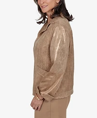 Alfred Dunner Petite 3/4-Sleeve Collared Zip-Front Jacket