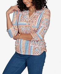 Alfred Dunner Petite Henley 3/4-Sleeve Top