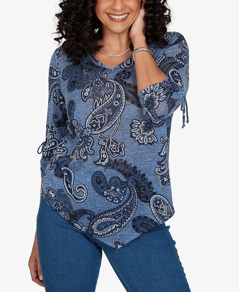 Alfred Dunner Petite Ruched Asymmetrical-Hem Top