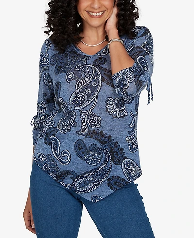 Alfred Dunner Petite Ruched Asymmetrical-Hem Top