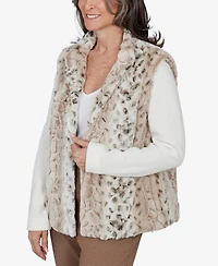Alfred Dunner Women's Petite Animal-Print Mandarin-Collar Teddy Jacket