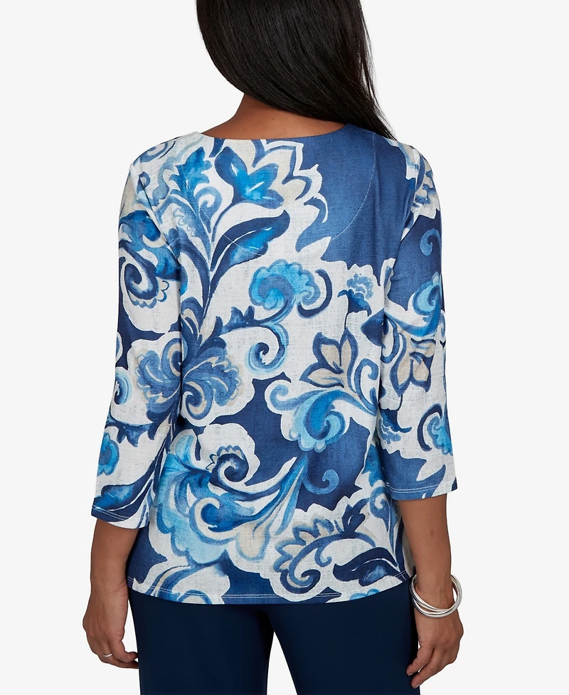 Alfred Dunner Petite Keyhole Neck 3/4-Sleeve Knit Top