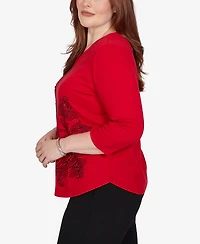 Alfred Dunner Petite Keyhole Neck Paisley 3/4-Sleeve Top