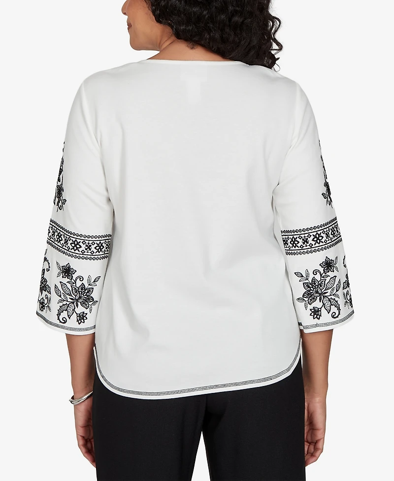 Alfred Dunner Petite Keyhole Neck 3/4-Sleeve Cotton-Blend Knit Top
