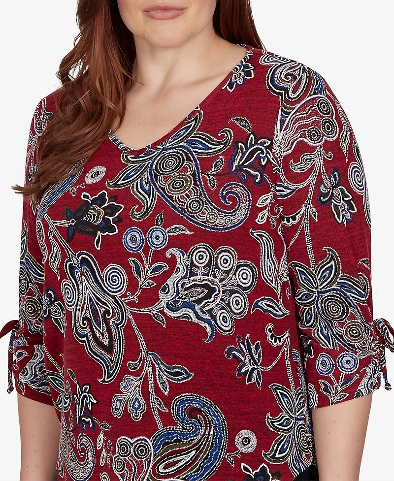Alfred Dunner Petite V-Neck 3/4-Sleeve Paisley Blouse