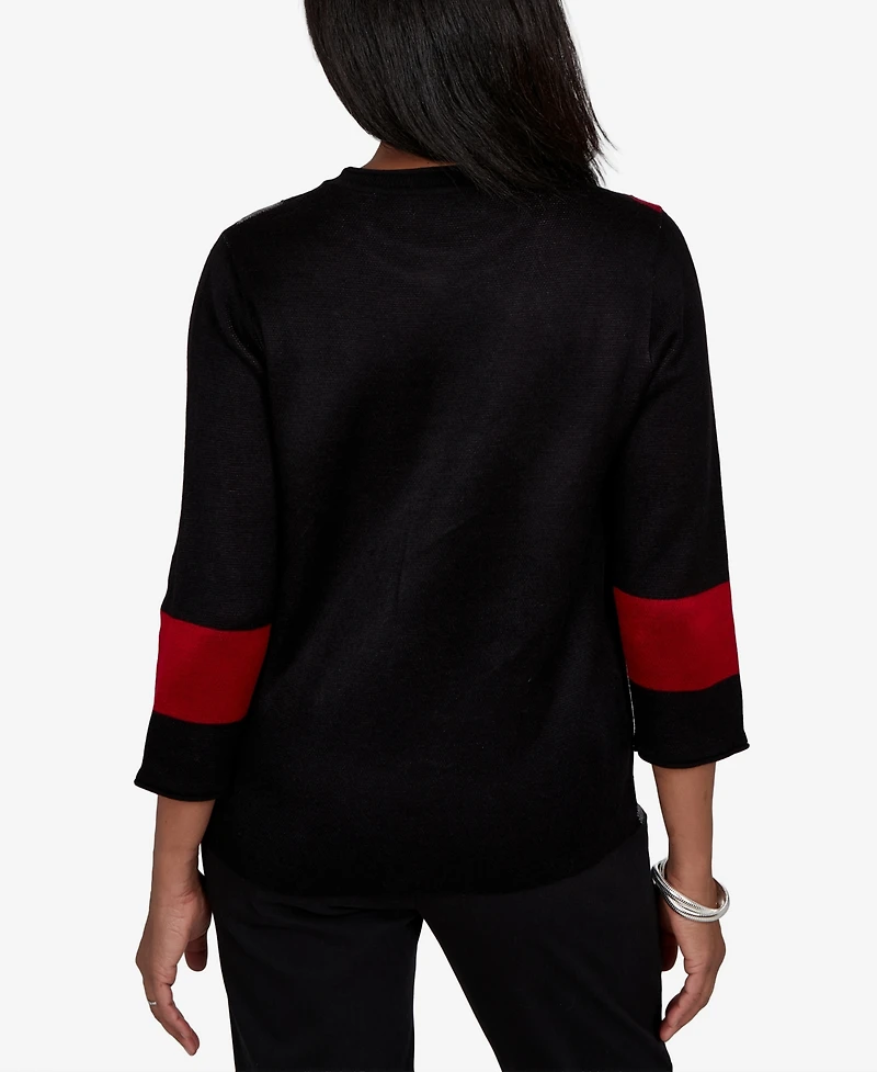 Alfred Dunner Petite 3/4-Sleeve Crewneck Colorblock Sweater